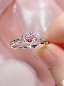 1pc Minimalist Cubic Zirconia Adjustable Ring, Suitable For Girls, Everyday And Wedding Wear - Silver - View 2