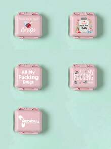 6-Compartment Portable Mini Pill Box, Pink Small Medicine Box Printed With "Medicine" Letter, Can Store 6-Day Medication, Travel Pill Case, 6-Grid Compact Pill Organizer, Daily Vitamin Box, Pocket/Wallet Sized, Letter ID Hanging Storage Box For Earrings, Rings, Jewelry, Household & Travel Essential - Pink - View 2