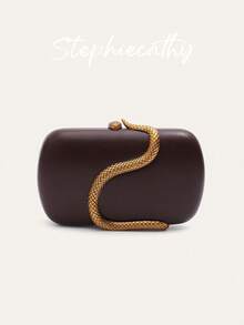 STEPHIECATHY 女士迷人奢华蛇纹五金装饰 PU 人造皮革手拿包品牌设计长金属链盒形手提包磁扣斜挎晚宴包多功能优雅钱包适合晚宴鸡尾酒会宴会约会礼物 - 彩色 - 查看 14