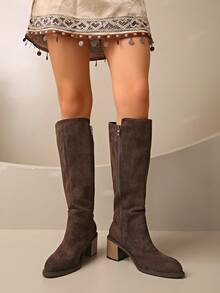 Jesień/zima 2025 Nowe, zabytkowe, za kolano, wysokie, damskie buty do jazdy konnej, grube, długie buty na obcasie z klamrą do paska, kowbojskie buty westernowe - Brązowy - Zobacz 6