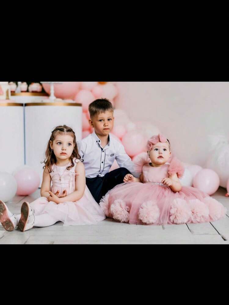 Vestido elegante de fiesta de Navidad con mangas cortas y volantes de tul con flores 3D en rosa para niñas, vestido de princesa adecuado para la fiesta del 1er cumpleaños de la bebé, boda, Acción de Gracias - Rosa - Añade 7