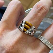 1 件虎眼石闪亮钻石戒指女款酷风高级戒指小众设计戒指