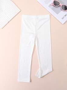 3 Pairs Girls' Solid Color Basic Ankle Length Leggings, Suitable For All Seasons - White - View 8