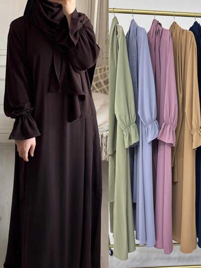 1pc Nida Fabric Scarf Attached Abaya Khimar, Suitable For Women's Daily Wear And Prayer, Applicable For All Seasons