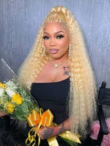 613 13x4 Curly Human Hair Wigs 200 Density HD Lace Front Wigs Human Hair Pre Plucked For Women Deep Wave Glueless Wigs Human Hair Blonde Wigs With Baby Hair 40inch - 613 - Xem 2