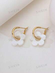 1 对简约奢华亚克力白色镂空花卉耳环，适合女性日常佩戴，礼物 - 白色五花 - 查看 4