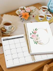 1 件花卉字母月度计划本 2025 年 7 月 - 2027 年 6 月，优雅的 24 个月记事本，带有金色字母和水彩玫瑰封面、月历页、笔记和节日 - 送给女性的个性化礼物，返校