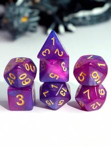 7pcs Multi-Faceted Dice Set, Overall Purple Color With Gold Numbering, Suitable For Outdoor Party Games, Role-Playing Games, Also Great As Christmas, Halloween, Birthday Gifts