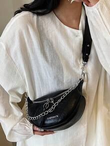 Modna, nowa, minimalistyczna torba damska na klatkę piersiową w jednolitym kolorze, matowe wykończenie i uniwersalny dodatek na jesień/zimę - Czarne - Zobacz 2