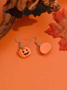 1 Pair Fashionable Pumpkin Resin Stainless Steel Earrings, Cute & Quirky Celebration Earrings For Women, Halloween Gift