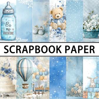 24/36PCS Blue Theme Scrapbook Paper Pad, Blue Background Cute Animal Star Cake Design Scrapbooking Paper, 5.9*5.9inch Single-Sided Scrapbook Paper Set For Babyshower First Birthday Card Making Gift Wrapping Supplies, Journals, Handmade Cards, And Photo Albums, Scrapbooking Supplies