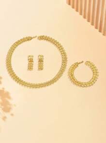 3 Peças Conjunto de Joias - Colar Pingente Geométrico Retrô e Brincos, Moda Feminina