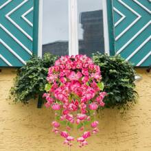 1 pieza/2 piezas Flores colgantes artificiales, plantas colgantes falsas, enredaderas de hibisco de seda falsa resistentes a los rayos UV, flores realistas para canastas, hogar, porche, exterior, jardín, patio