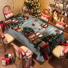 1pc Rectangular Tablecloth, Perfect For Christmas Atmosphere! Vintage Wood Grain & Snowy Landscape Pattern With Holiday Elements, Suitable For Holiday Gatherings, Daily Home, Living Room, Dining Room, Outdoor Picnics, And Theme Events