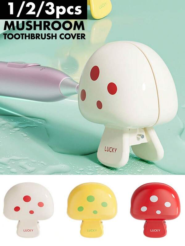 1pc/2/3pcs Mushroom-Shaped Toothbrush Holder, Travel Toothbrush Head Protective Cover Featuring "LUCKY" Design, Thickened ABS Material, Strong Grip & Multiple Colors, Suitable For Daily Use, Travel, Business Trips, Hotels, Home And Back-To-School