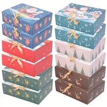 6pcs Holiday Christmas Gift Boxes With Ribbons - Santa Claus, Snowman And Holiday Designs, Suitable For Cookies, Candies And Party Favors - Durable Kraft Paper, For Christmas Decor And Snack Packaging, Christmas Accessories - Multicolor - View 1