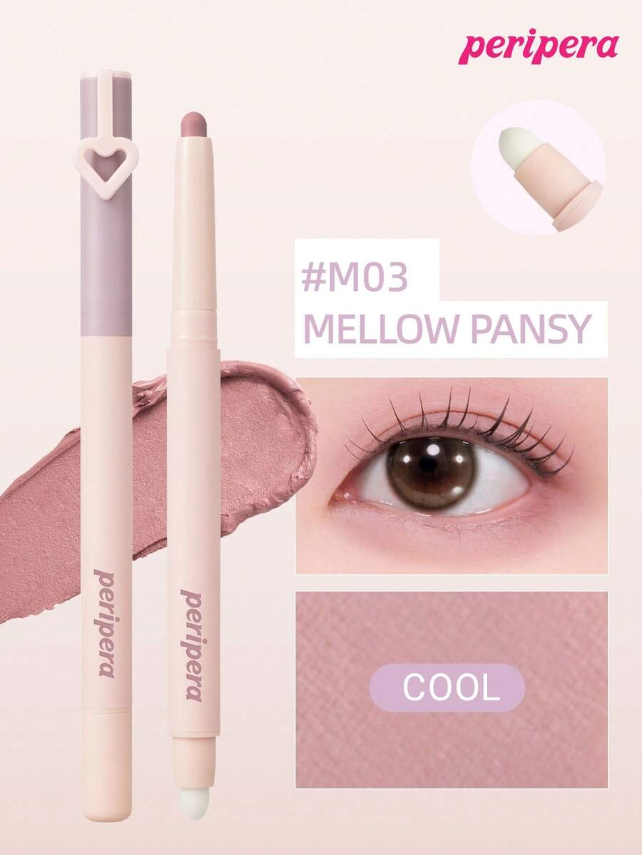 Peripera K-Beauty MOOD IN SHADE 眼影棒,附暈染刷頭,單色眼影筆,可用於眼影、下眼線與眼袋,亮點、閃亮、提亮筆,柔和自然暈染,輕盈順滑,日常妝容 - #M03 MELLOW PANSY - 查看 1