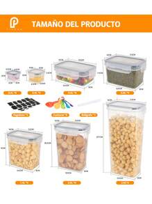 Set 42 recipiente hermético contenedor alimentos almacenar transparentes, organizadores cocina apilables juego multiusos plástico resistente, gran capacidad - Blanco - Ver 2
