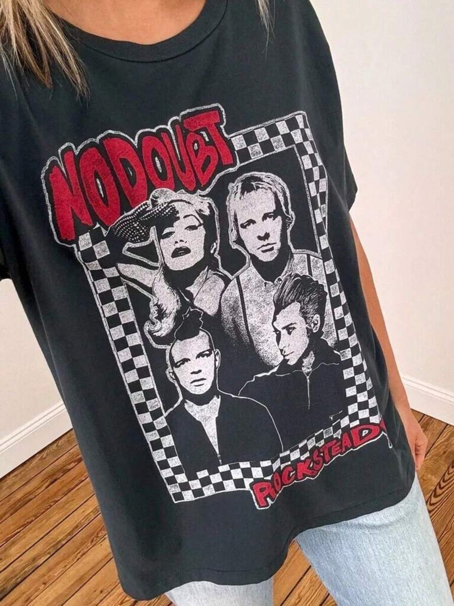 No Doubt Band Graphic Print Unisex T-Shirt - Black, Short Sleeve, Cotton, Casual Fit, Sizes S-5XL, Perfect For Fans And Gifts, Fan Merchandise |   Casual Tshirt |   Machine Washable Cotton Printed Shirts - 黑色 - 查看 1