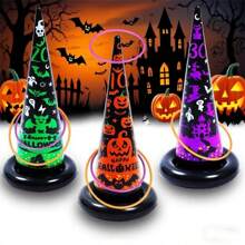 1 Hat + 4 Rings Halloween Party Game Toys, Inflatable Witch Hat, Hat Toss Ring Toss Game, Halloween Gag Toys
