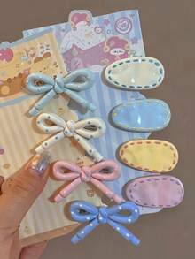 6 buah Jepit Rambut Anak Perempuan yang Cantik, Lembut, dan Serbaguna Gaya , Motif Pita, Polkadot, dan Hiasan Poni - MultiWarna - View 8