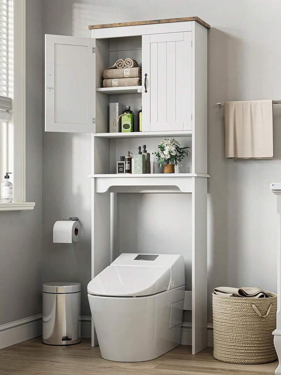 étagère Salle Bain Blanc Meuble De Rangement Salle De Bain YITAHOME - Étagère WC 60x20x170cm, Blanc Meuble Rangement WC YITAHOME étagère Blanc