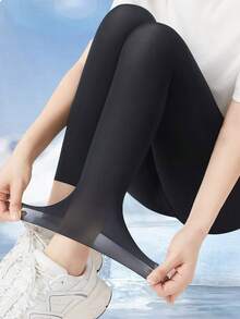 1 Pair Ultra-Thin Breathable Tight Pants, Summer Icy Cool Shark Leggings, High Waist Super Thin Yoga Pants, Women Seamless Tight Sports Base Layer Tights