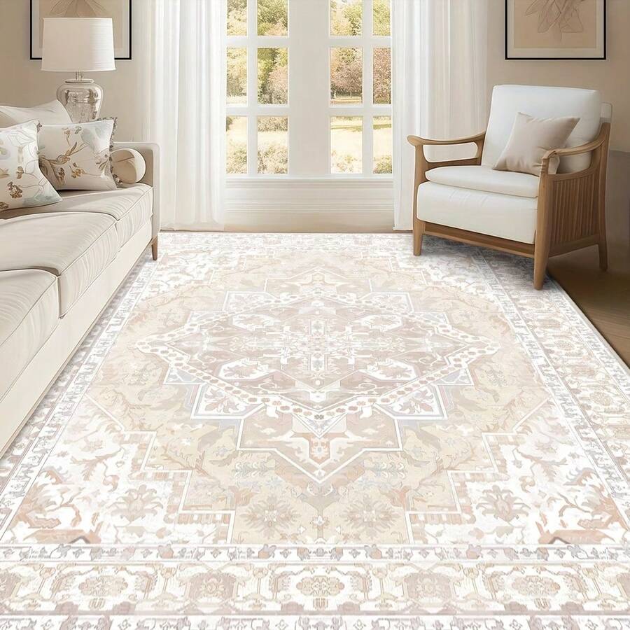 1Pc Large Modern Area Rugs For Living Room, Soft  Boho Washable Indoor Carpet, Low Pile Lightweight Large Print For Bedroom, Dining Room, Playroom, Office, Pink, Low Pile Carpet - 樣式 2 - 查看 1