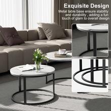 FXLTSBL 2 Pieces Side Table Set Round, Coffee Table Made Of Wood With Metal Frame, Modern Coffee Tables Nesting Tables For Living Room Bedroom - Black - View 2