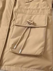 Women's Thicken Thermal Lined Parka Winter Warm Coat Adjustable Waist Rope Hooded Zip-Up Jacket With 2 Pockets 2 Fake Pockets,Skiing