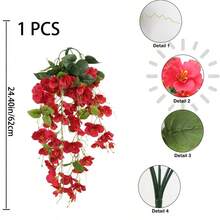 1Pc/2pcs Artificial Hanging Flowers Fake Hanging Plants Faux Silk Hibiscus Long Vines UV Resistant Realistic Flowers For Basket Home Porch Outside Garden Yard Patio