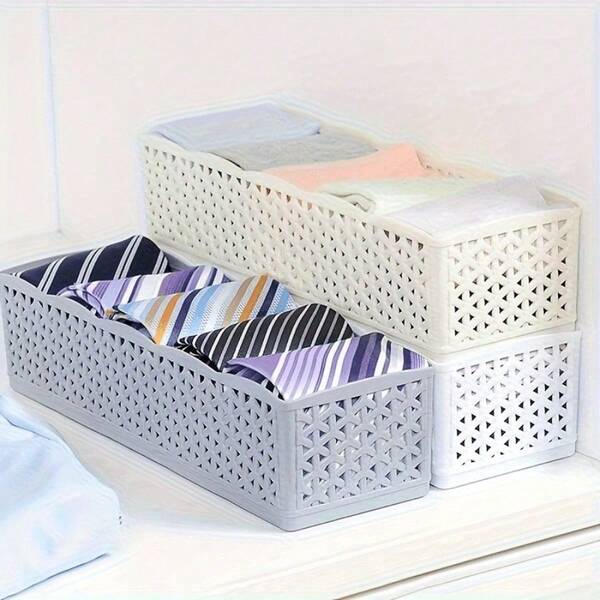 5-Compartment Lightweight Stackable Storage Box With Unique Hollow Carving Design - Ideal For Organizing Socks, Undergarments, Makeup & Accessories - Perfect For Desktop Or Furniture Organization, Clutter-Free Space, Accessory Organization | Decorative Storage Box | Durable Plastic Box, Storage Organizer