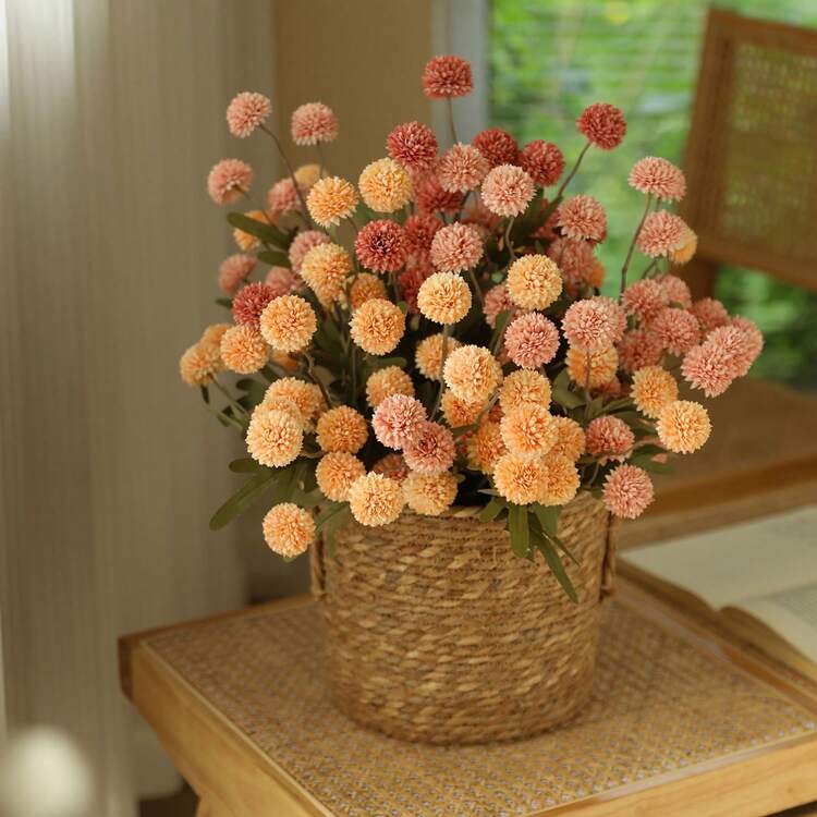 1 Bouquet Of 5 Dandelion Artificial Flowers, Autumn Colors, Decoration For Living Room, Dining Table, Gifts For Valentine's Day, Birthday, Graduation - Pink - View 4