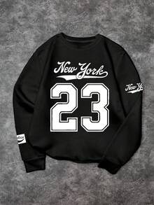 Men's Casual Street Fashion | New York Street Fashion Number 23 Print | Loose Fit Crew Neck Sweatshirt, Autumn/Winter - Black - View 4