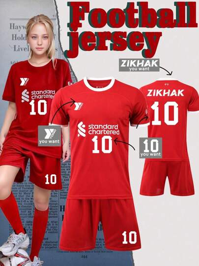 Customized Logo For Youth Girl's Sportswear, Personalized Customization DIY, Customization Belongs To You Uniquely"-2024 Customizable Liverpool-Inspired Teen Girls Football Kit (Ages 13-16) - Personalized Jersey And Shorts Set, Home Design Style"