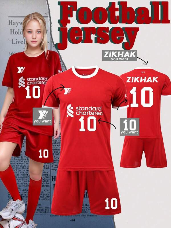 Customized Logo For Youth Girl's Sportswear, Personalized Customization DIY, Customization Belongs To You Uniquely"-2024 Customizable Liverpool-Inspired Teen Girls Football Kit (Ages 13-16) - Personalized Jersey And Shorts Set, Home Design Style"