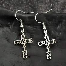 4 Pairs/Set Stainless Steel Faith-Based Love And Faith Words Faith Letters Amazing Grace Prayer Earrings Set Fashion Jewelry - 銀色 - 查看 8