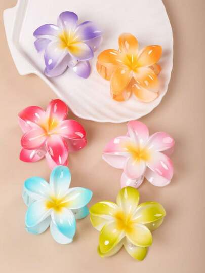 1个女士多色鸡蛋花发夹，适合海边度假和日常佩戴，可作为礼物。发饰 女士爪夹 秋季配饰 花朵发爪 秋冬夏季海滩度假必备