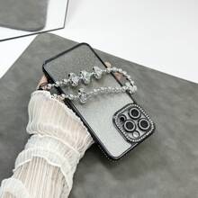 新款时尚电镀闪光手机壳，带水钻装饰、链条挂绳、电镀心形手机带、高端女式设计带镜头膜、防震全覆盖软壳，适用于 17 PROMAX、17 AIR、17 PRO、17、16 PROMAX、16 PRO、16E、15 PROMAX、15 PRO、15、14 PROMAX、14 PRO、14、13 PROMAX、13 PRO、13、12 PROMAX、12 PRO、12、11 和 Galaxy S25 Ultra、S25 PLUS、S25 Edge、S25、S24 Ultra、S24+、S24、S23 Ultra、S23、A15、A16、A55、A56