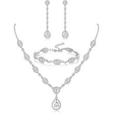 Milacolato Wedding Bridal Jewelry Set For Women Silver Prom Costume Jewelry Sets Rhinestone Crystal Teardrop Necklace Earrings Bracelet Bridesmaid Jewelry Accessories Blue Silver Red Rose Gold - 彩色 - 查看 13