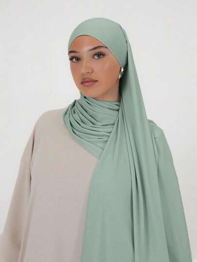 1 Stück Damen einfacher, klassischer, einfarbiger, eleganter, lässiger Schal mit Kante, hochwertiges gestricktes Viskose-Jersey-Hijab-Tuch, langer Turban-Stil Kopftuch, geeignet für den Alltag, Ausflüge und Veranstaltungen zum Anziehen