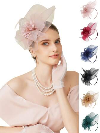 1pc Women's Kentucky Derby Fascinators Tea Party Hat Mesh Feather Hair Clip Fascinator Headwear For Wedding Cocktail