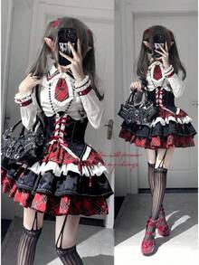 Lolita Dresses - Röd rutig fluga - Visa 4