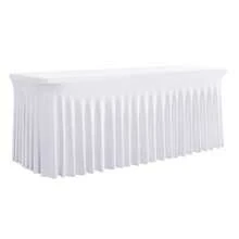 1 pieza Mantel de mesa de tela de espándex blanco, resistente a las arrugas y lavable, se ajusta a mesas de comedor rectangulares, funda elástica para mesa de patio, adecuada para bodas, banquetes, fiestas, estilo Ins de lujo, mantel elástico blanco para hotel, banquete, cumpleaños, conferencia