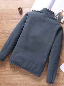 Men Patched Detail Teddy Lined Fleece Jacket, Men's Jackets Casual, Grey Jacket, Men Winter Clothes, Men Jackets And Coats With Thermal Lined For Outdoor, Plush And Thickened Jackets,Men Winter Clothes,With Pockets, Suitable For Boyfriend/Husband Everyday Wear, Autumn/Winter - 灰色 - 查看 2