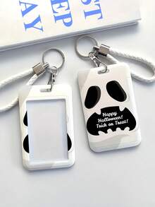 1pc Customized Vertical Card Holder With Halloween-Themed Double-Sided Graphic, White Card Case, Student/Kids Gift, DIY Card Holder, Personalized Card Holder, Couple Card Holder, Customized Gift, Customized Work/Campus Card Holder, Student Card Holder, Customized Bus Card Holder, Free White Leather Keychain