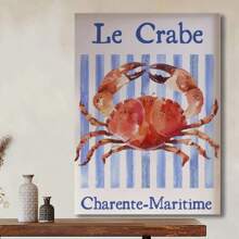 Framed Le Crabe Print, Blue Nautical, Aesthetic Kitchen Decor, French Seafood Poster, Dinner Party, Vintage Style, Retro Food Print, Lobster Crab.Home Living Room Office Wall Decor, Perfect Gift And Wall Decoration, Room Decor, Wall Art Decor, Wall Decor, Living Room.