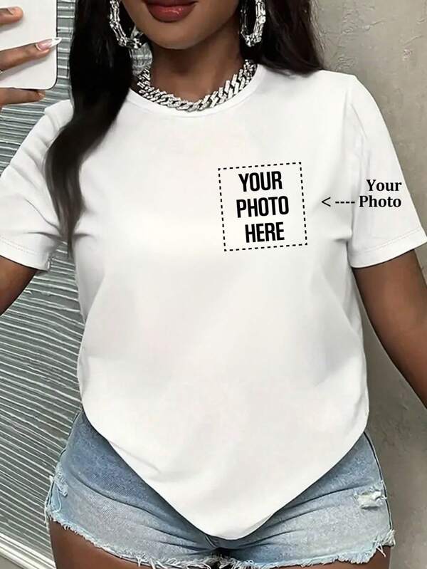 Customized Personalized Gift, -- Customized, Single Women's T--Shirt Customization, Add Your Own Text/Picture (Badge Pattern/Company Logo/Family Photo/Selfie, Number/Name/Quotation/Special Sentence/Funny Sentence/Slogan, Etc.)