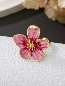 1pc Fashionable Retro Versatile Beach Vacation Dopamine Handmade Tie Dye Pink Plumeria Ring For Women