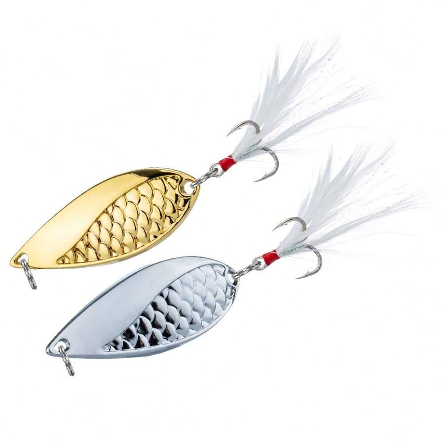 2PCS Spoons Lure Gold/Silver Metal Swimbait 2.5-20g Casting Lure 2.6-5.3cm Artificial Hard Bait Sinking For Trout Bass